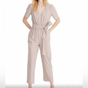 Madewell puff sleeve pink striped jumpsuit, size 10 Petite